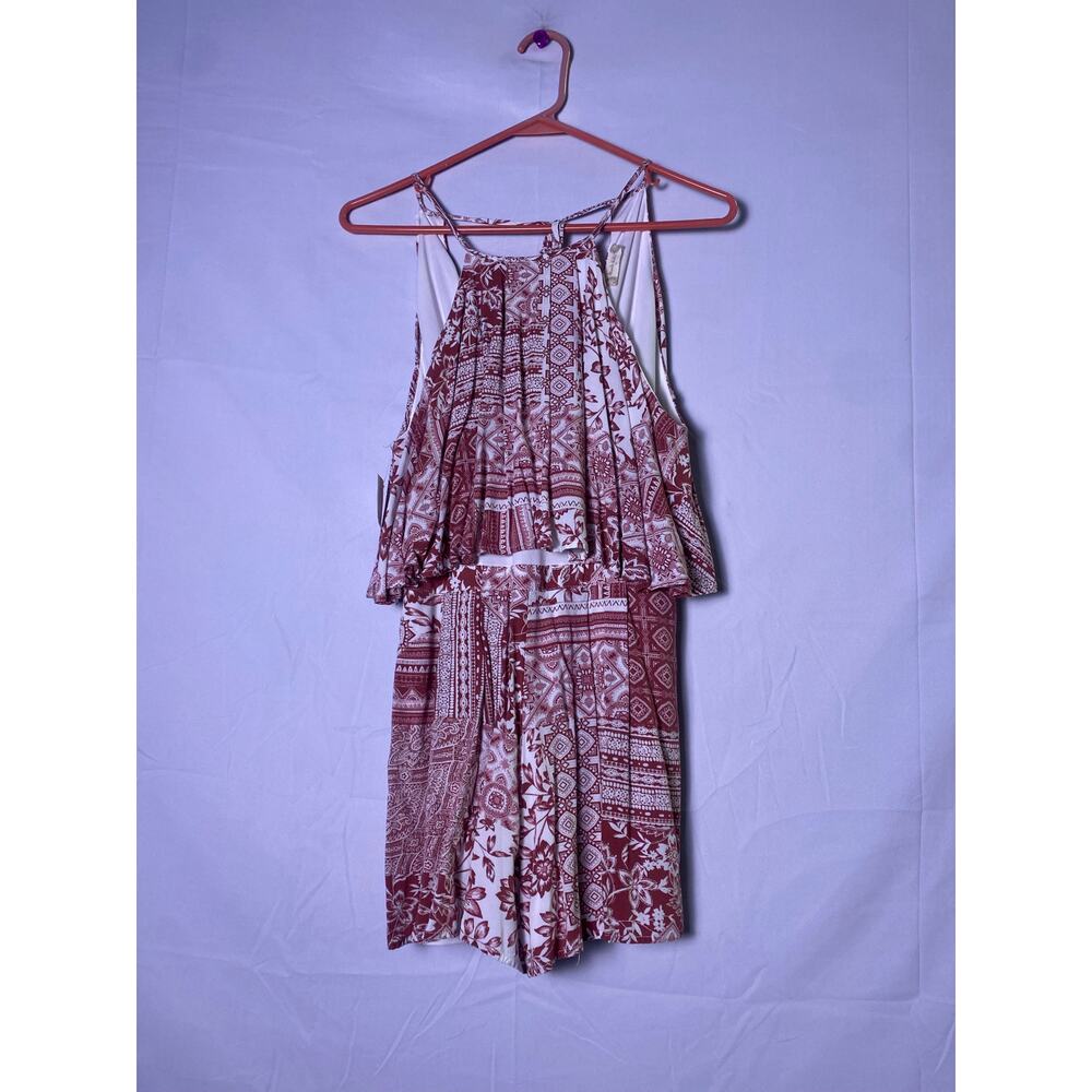 Altar’d State Red & White Patchwork Bandana Print Halter Romper Women's Medium